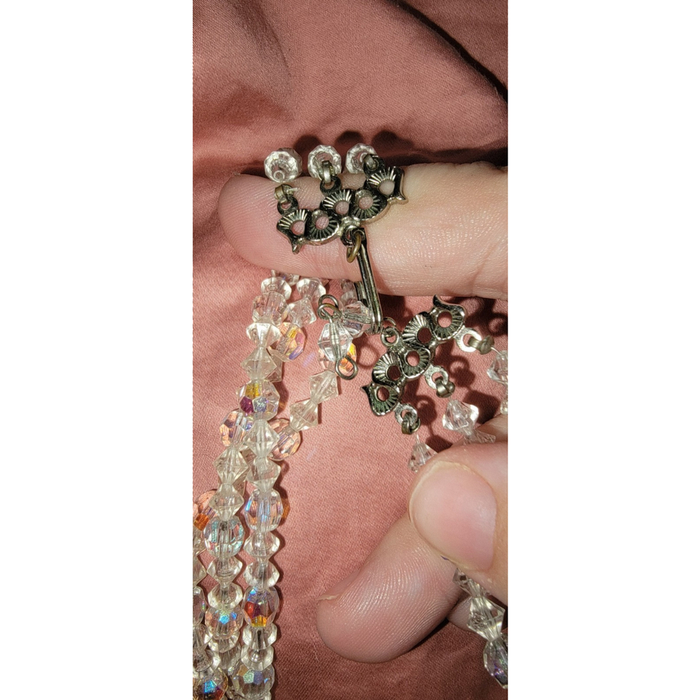 Vintage Aurora Borealis AB Faceted Crystal Glass Necklace Multi-strand Stunning - Picture 4 of 7